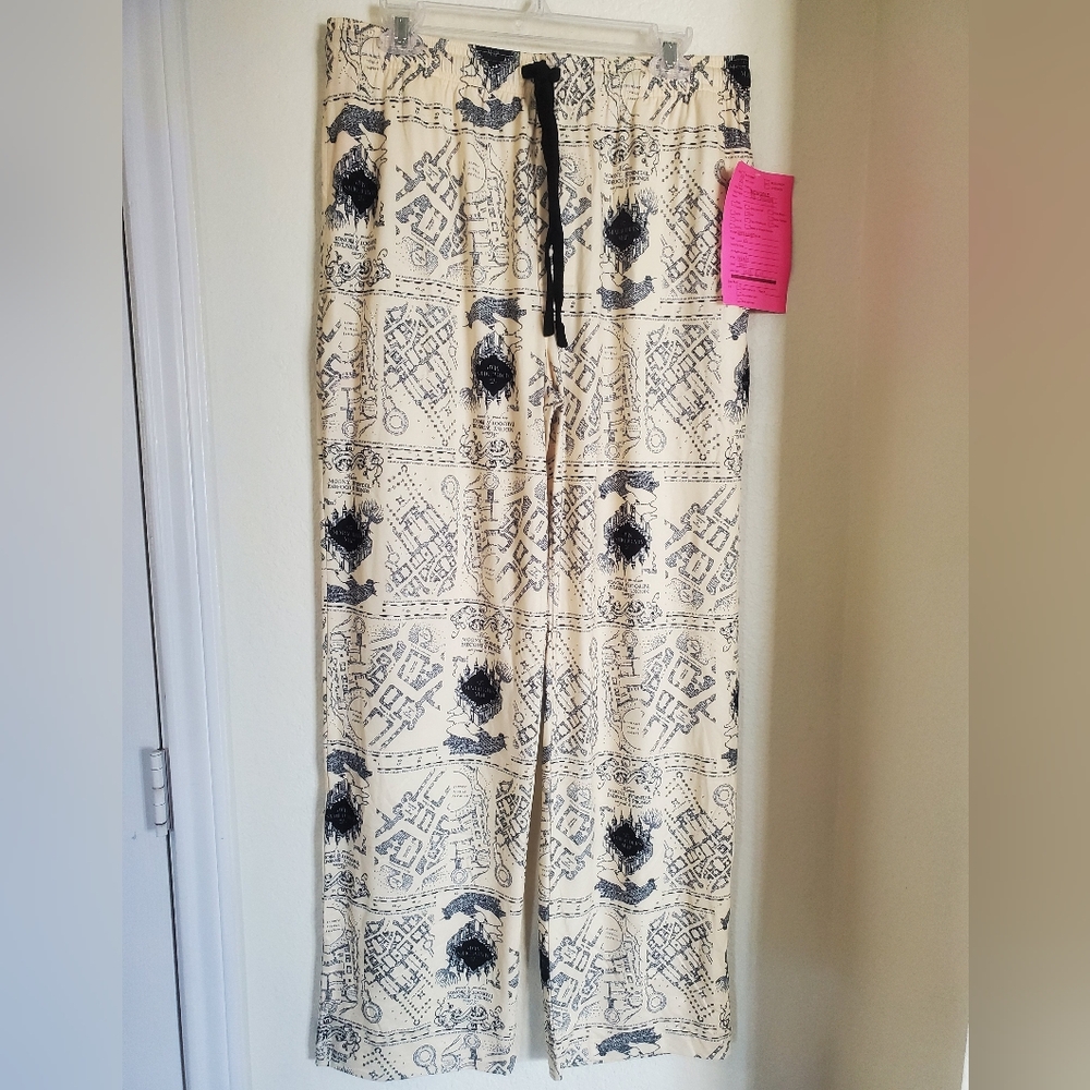 Warner Bros. Harry Potter Marauder's Map Cream and Black Dorm Pants By Bioworld